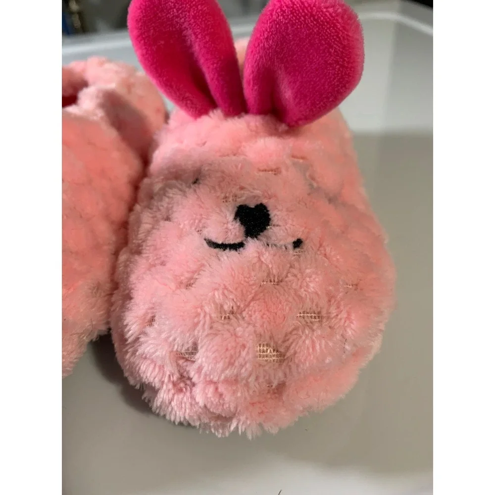 Kids Pink Bunny Slippers Plush Fuzzy Fleece EARS Size‎ L 9 10